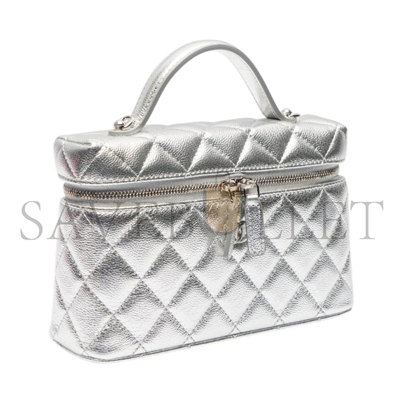 CHANEL VANITY CLUTCH WITH CHAIN CAVIAR SILVER METALLIC AP96126 (19.5*17*5cm)